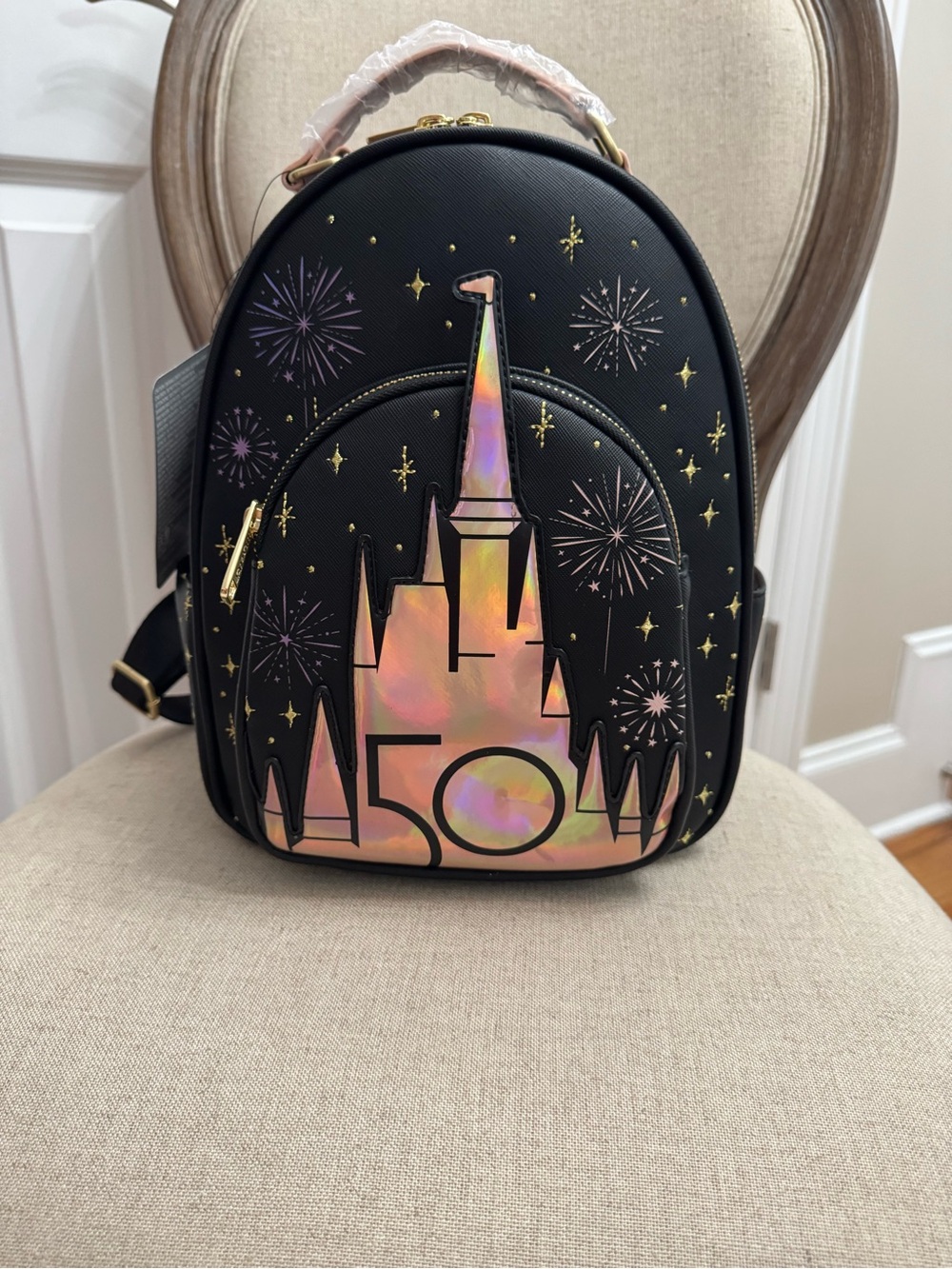 Rare 50th Disney Parks loungefly Mini Backpack with Iridescent Castle